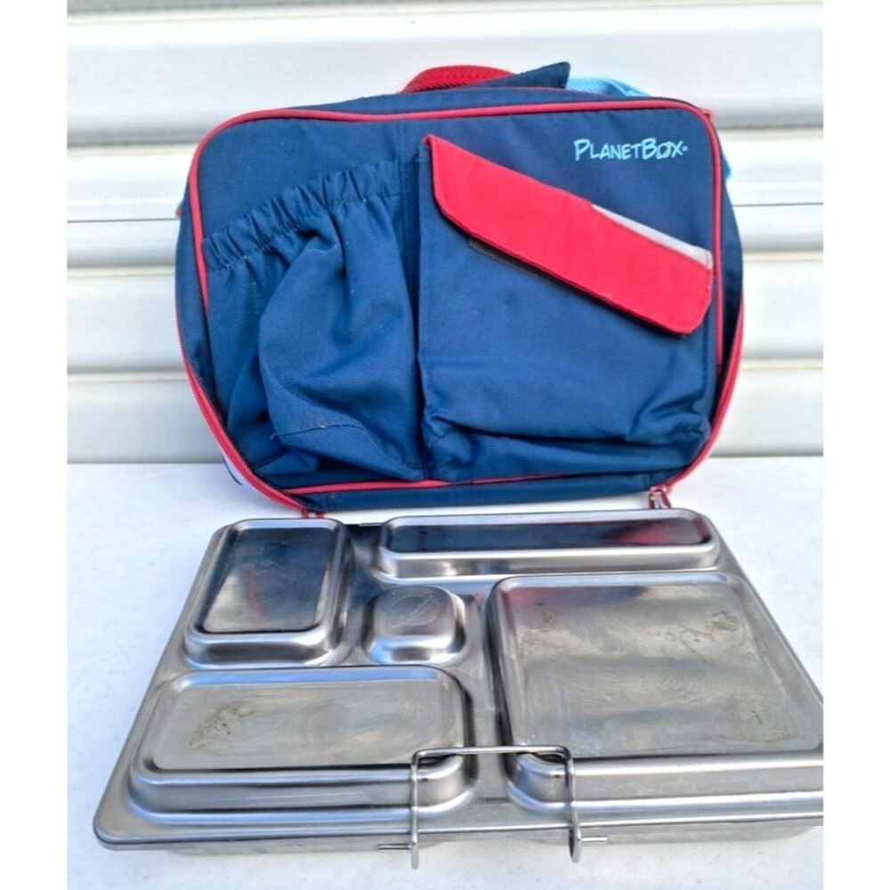 PlanetBox Rover Carrier Lunch Bag & Stainless Steel Bento Box 4.9 Cups Blue/ Red